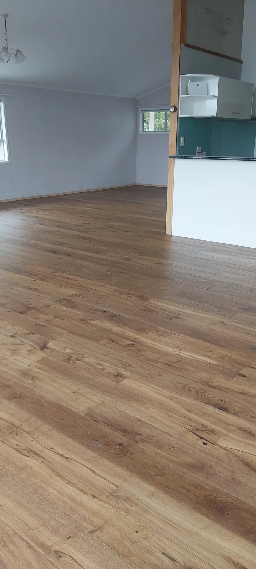 Oak floor in an open living area.